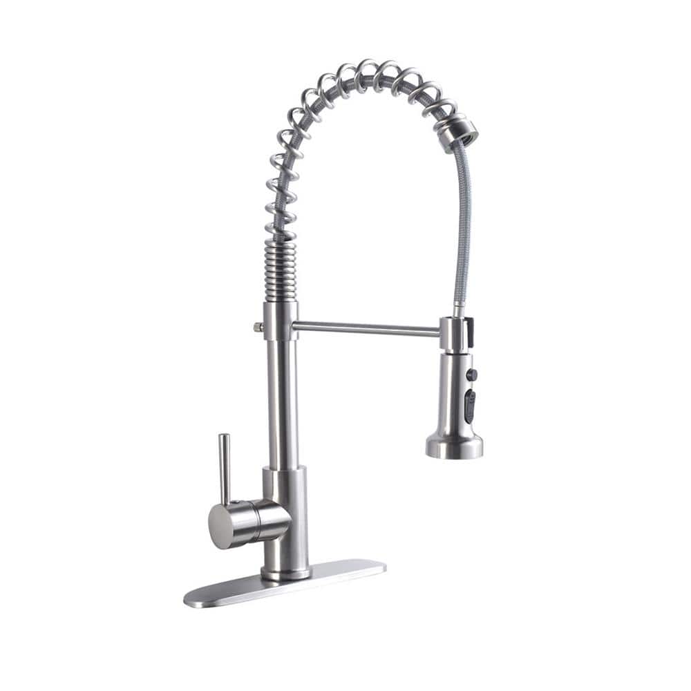 Single Handle Pull-Down Sprayer Kitchen Faucet with Deck Plate in Brushed N