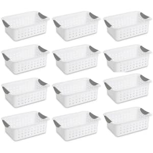 Small Ultra Plastic 1.5 Gal. Storage Bin Organizer Baskets in White (12-Pack)