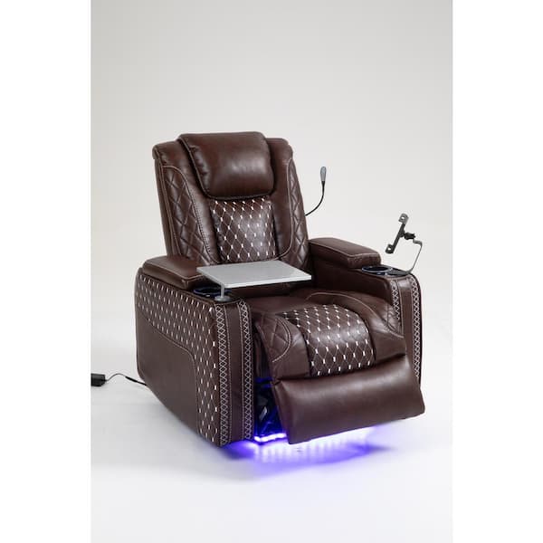 Brown Faux Leather Recliners Features Power Zero Gravity Recliner  with Storage Armrest and Laptop Table