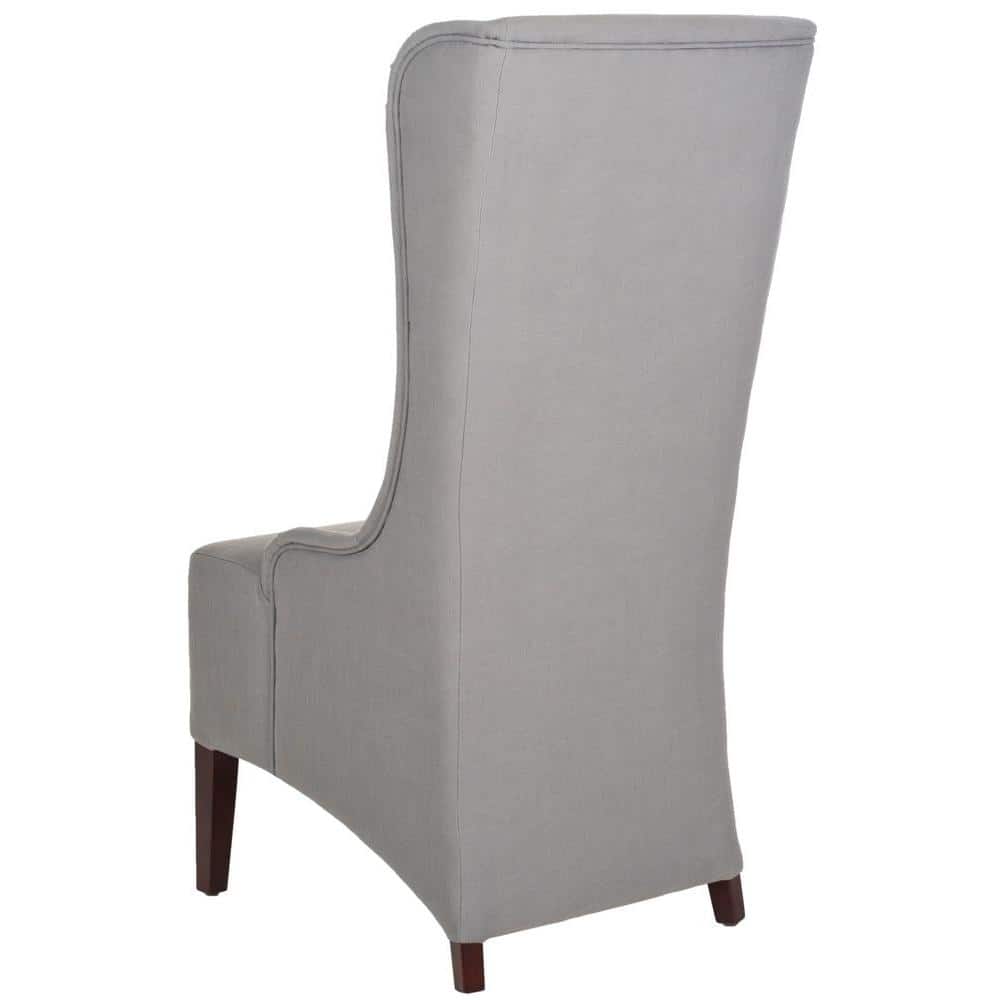 High-Back Arctic Grey Linen Upholstered Side Chair with Cherry Mahogany Legs