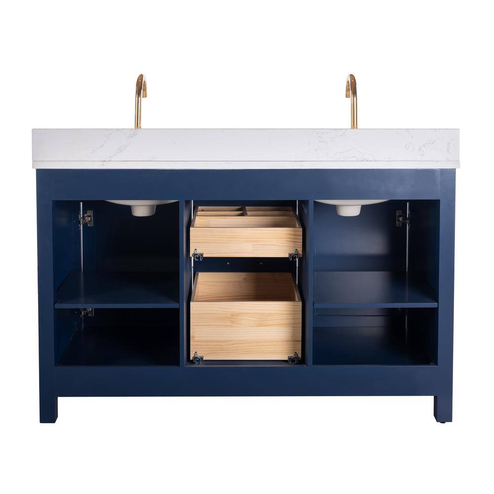 Navy Blue Double Freestanding Bathroom Vanity with Gold Hardware