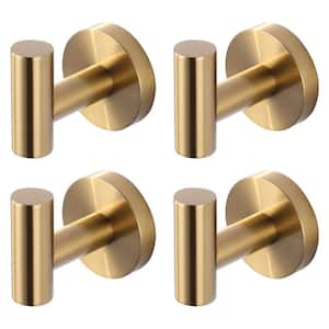 Wall Mount Round Stainless Steel J-Hook Robe/Towel Hook in Brushed Gold (4-Pack)