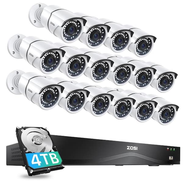 4K 16-Channel POE 4TB Home Security Cameras System and 16 Wired 5MP Outdoor IP Cameras, 32CH Expandable