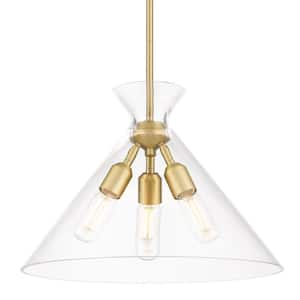 Malta 3-Light Brushed Champagne Bronze Clear Glass Cone Pendant Light