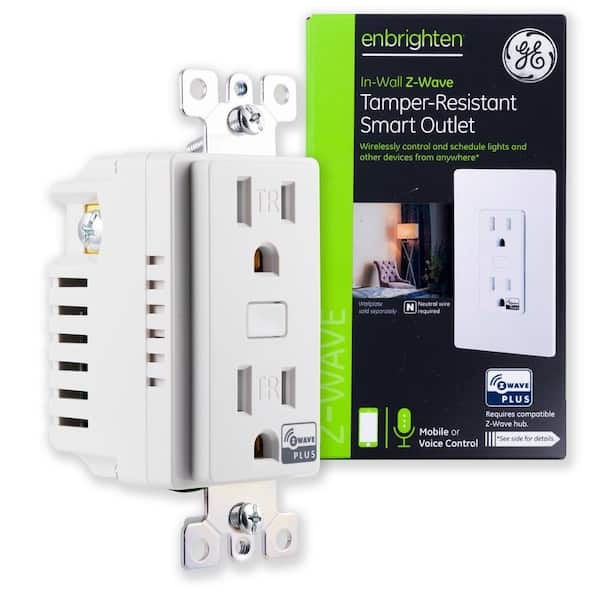 Enbrighten Z-Wave Plus Tamper Resistant Indoor In-Wall Receptacle, White