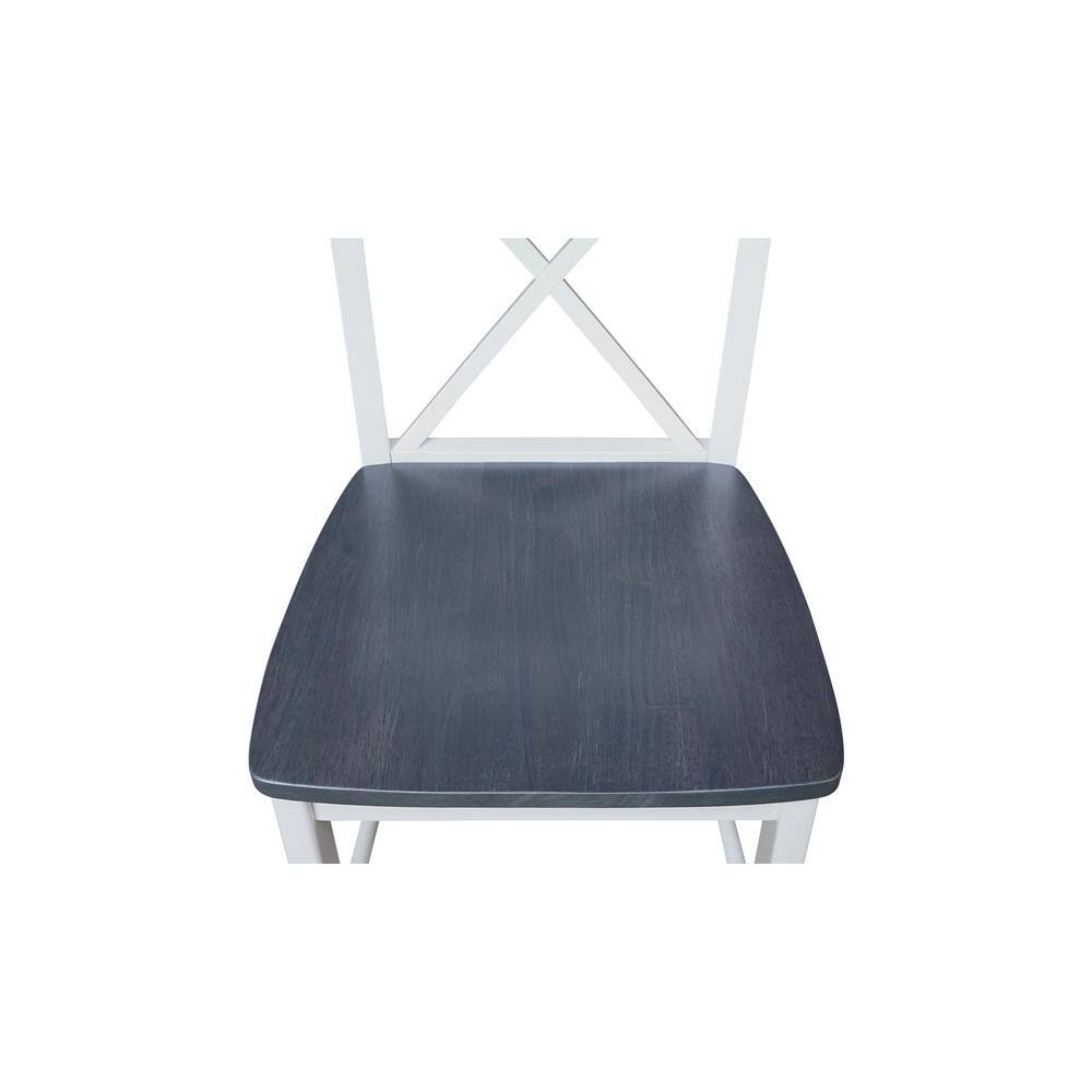 Elegant X-Back Solid Parawood Counter Stool, White and Heather Gray