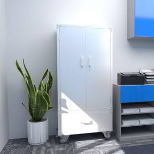32.3 in. W x 72 in. H x 16 in. D Metal Rolling Garage Storage Cabinet with Drawer, Steel Freestanding Cabinet in White