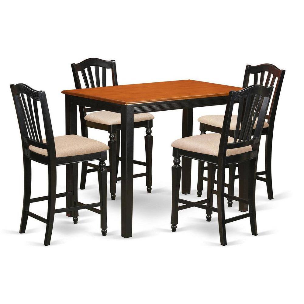 5-Piece Black Finish Solid Wood Top - Dining Room Set - Seats 4