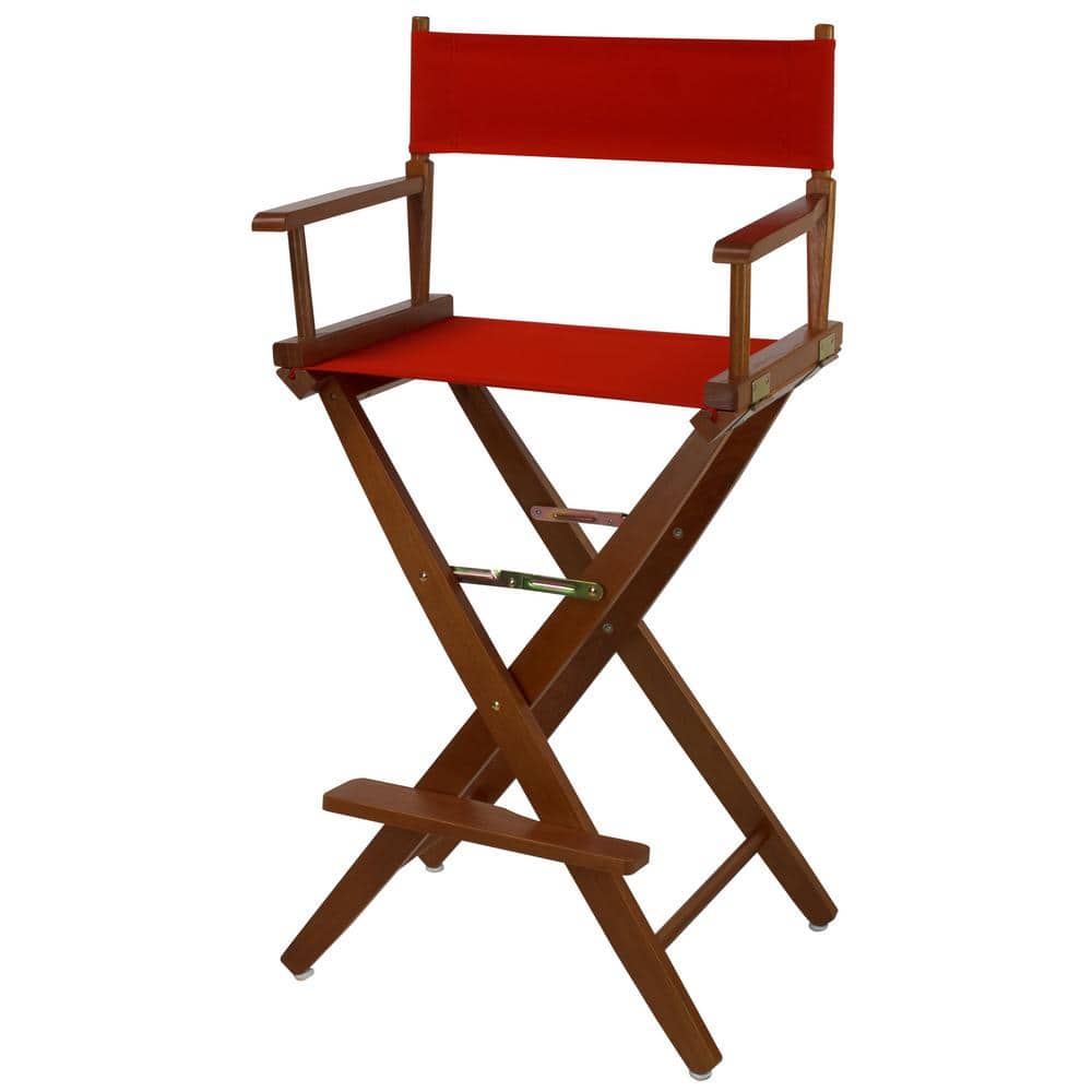 Extra-Wide Red Canvas and Oak Bar Height Director's Chair