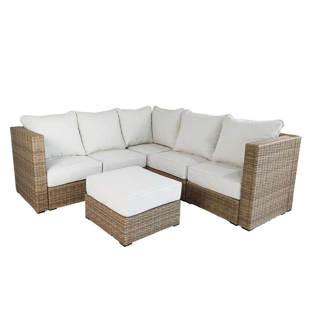 Crystal Ridge Wicker Outdoor 6-Piece Modular Sectional Set with Cushion-Almond