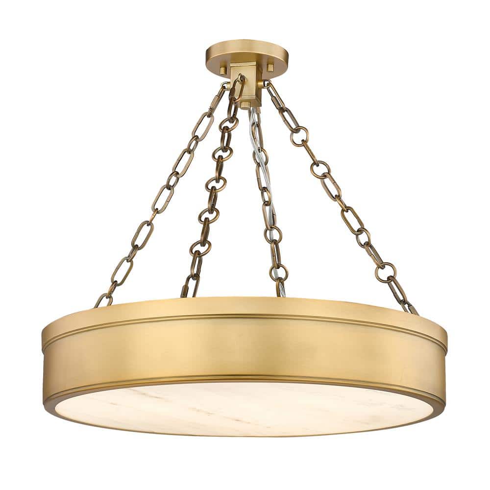 Anders 24-Watt 22 in. 3-Light Rubbed Brass Integrated LED Semi Flush Mount 