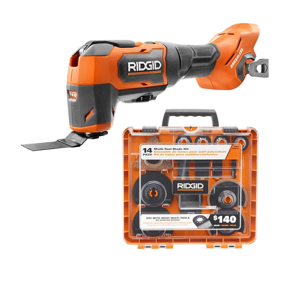RIDGID 18V Brushless Cordless Oscillating Multi-Tool (Tool Only) and 14- Piece Oscillating Blade Set R86240B-AC24J14 The Home Depot