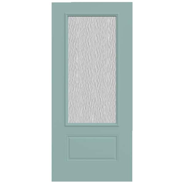 36 in. x 80 in. 1 Panel 3/4 Lite Right-Hand/Inswing Hammered Glass Serenity Steel Front Door Slab