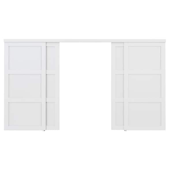 ARK DESIGN 144 in. x 80 in. Paneled 3-Lite White Primed MDF Muti-Design Sliding Door with Hardware