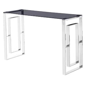Manhattan 48 in. Silver Rectangle Smoked Glass Console Table