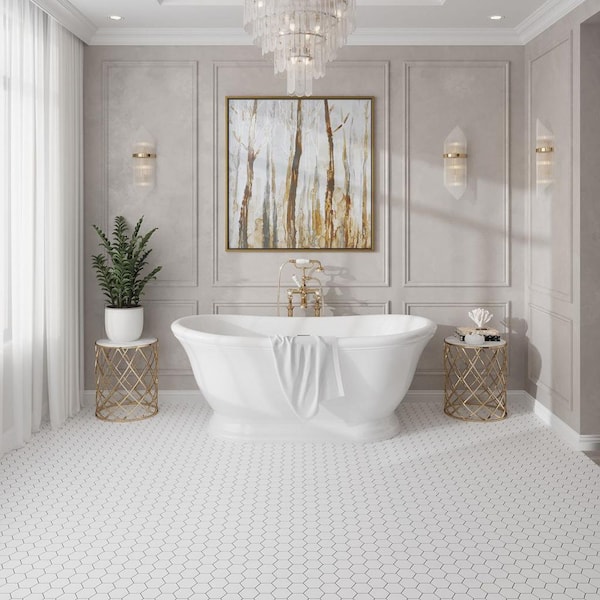 Nubes 10 in. x 12 in. Honed Snow White Thassos Marble Mosaic Hexagon Wall and Floor Tile (4.46 sq. ft./case) 5-Pack