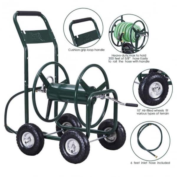  Garden Water Hose Reel Cart Tools with Wheels Garden Lawn Water  Truck Water Planting Cart Heavy Duty Outdoor Yard Water Planting Holds 300- Feet of 5/8-Inch Hose with Storage Basket (Black) 