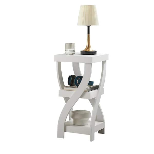 SignatureHome Lionel 12 in. W White Finish Square Top Wood End Table With 2 lower shelves. Dimension (12Lx12Wx23H)