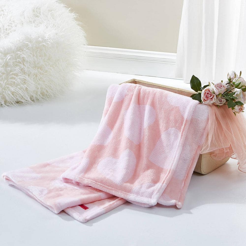 Dotted Heart Pink Ultra Soft Plush Fleece Throw Blanket