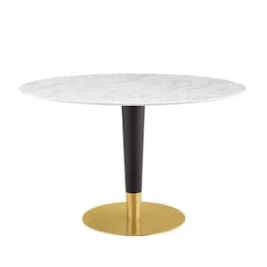 Zinque 47 in. Gold White Artificial Marble Dining Table