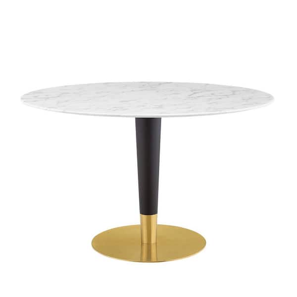 MODWAY Zinque 47 in. Gold White Artificial Marble Dining Table