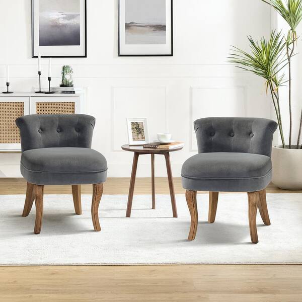 JAYDEN CREATION Nila Grey Vanity Velvet Upholstered Stool Chairs