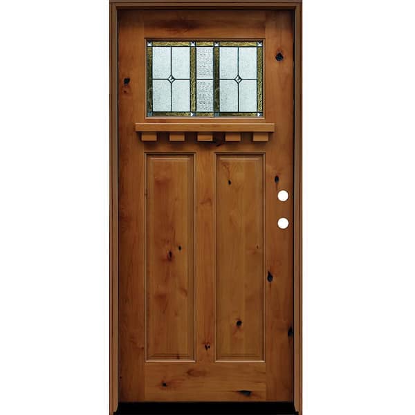 Pacific Entries 36 in. x 80 in. Craftsman Rustic 1/4 Lite Stained Knotty Alder Wood Prehung Front Door with 6 in. and Dentil Shelf
