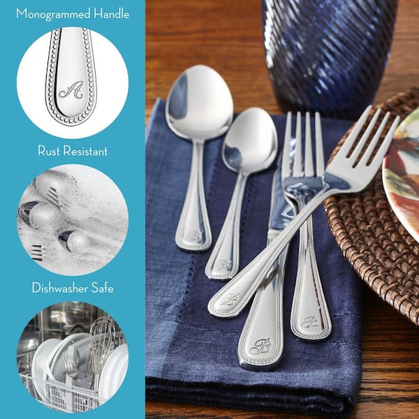 RiverRidge Home Beaded Monogrammed Letter E 46-Piece Silver