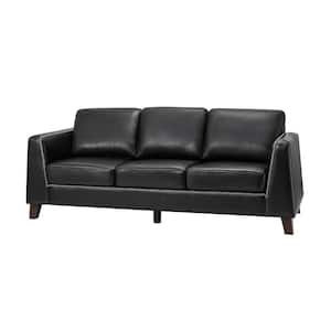 Casio 81.5 in. Slope Arms Genuine Leather Mid-century Modern Rectangle Sofa in Black