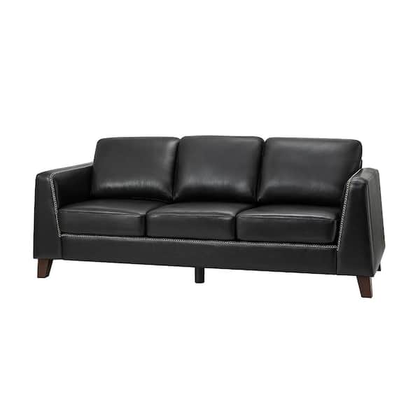 JAYDEN CREATION Casio 81.5 in. Slope Arms Genuine Leather Mid-century Modern Rectangle Sofa in Black