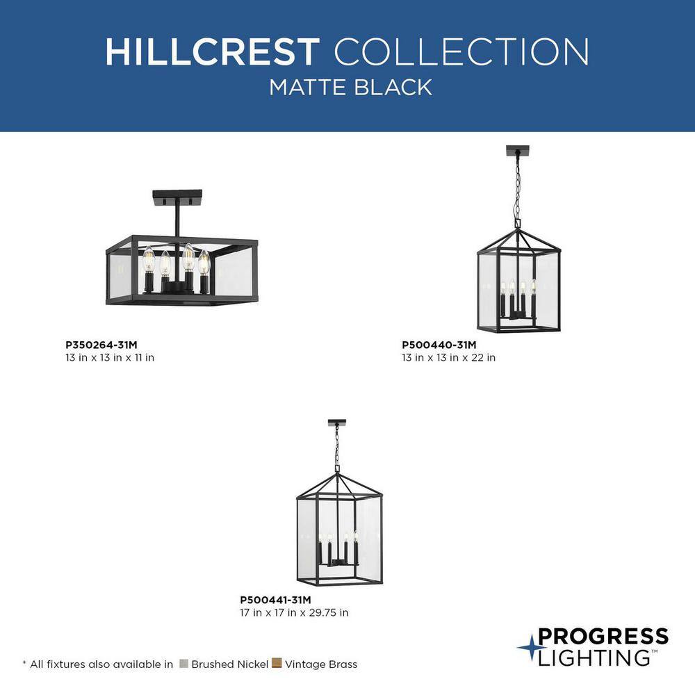 Hillcrest Matte Black 4-Light Glass Foyer Chandelier