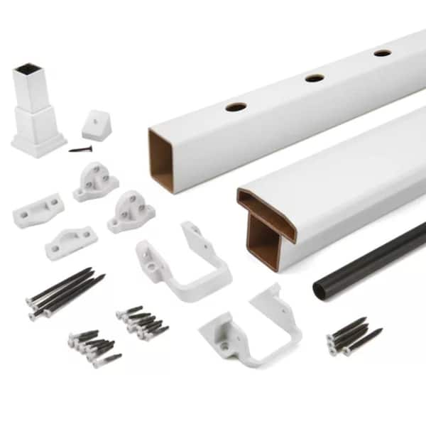 Select 8 ft. x 42 in. Classic White Composite Deck Stair Rail Kit with Round Aluminum Balusters