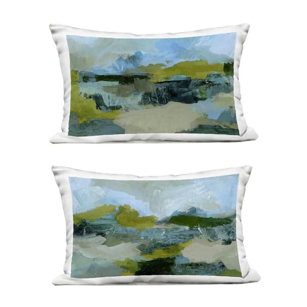 Stupell Industries Abstraction with Green Details Green Rectangular Outdoor Throw Pillow (2-Pack)