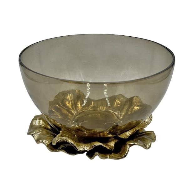 Gold Decorative Handmade Aluminum and Glass Round Bowl
