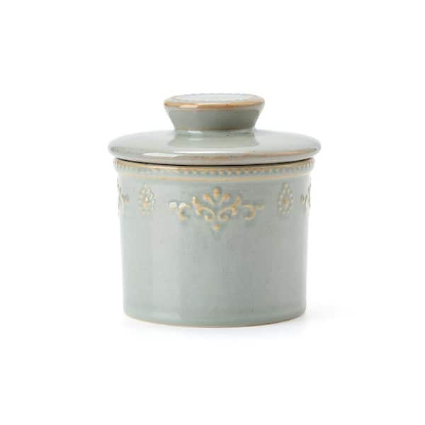 6 oz. Vintage Green Ceramic Butter Crock With Water Line, Keeps Your Butter Fresh and Spreadable (Set of 1)