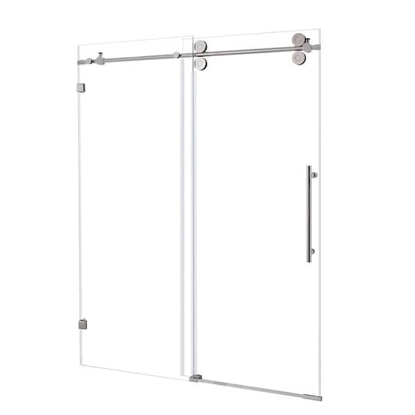 60 in. W x 76 in. H Sliding Frameless Shower Door in Polished Stainless Steel with 3/8 in Clear Glass