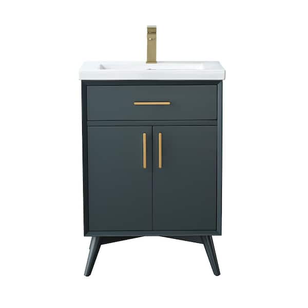 Nolan 24 in. W x 18 in. D x 34 in. H Bath Vanity in Vintage Blue with White Ceramic Vanity Top
