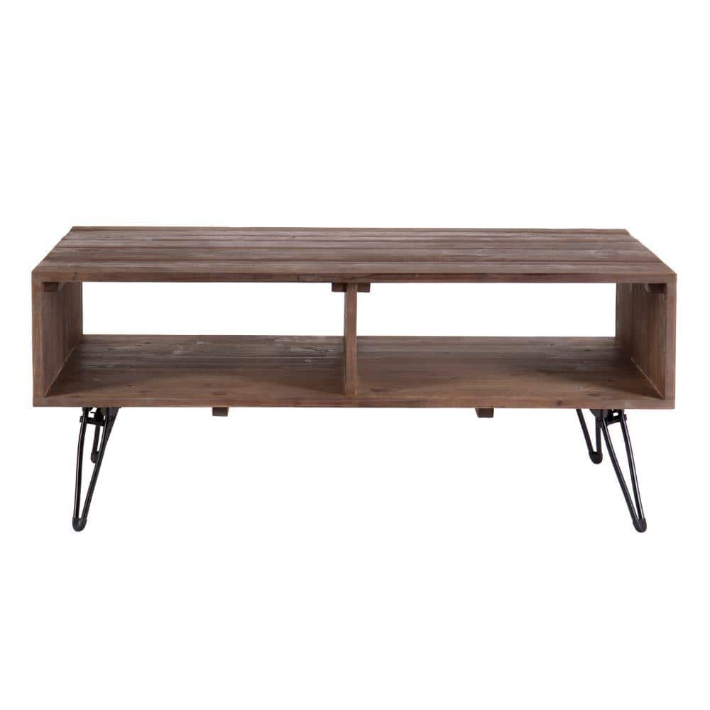 42" Reclaimed Wood Rectangle Farmhouse Coffee Table with Metal Legs and Storage Natural/Brown - The Urban Port