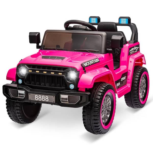 Garvee 12V Kids Electric Ride on Truck Car with Remote Control, Spring Suspension, 3 Speeds, LED Lights, Pink