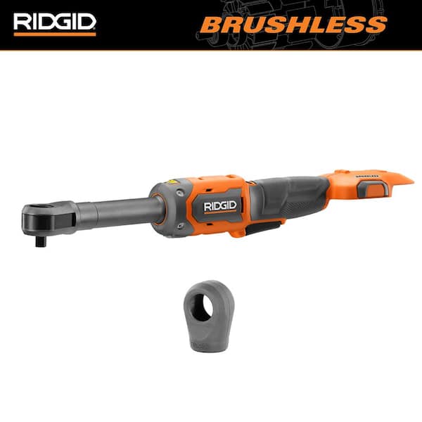 RIDGID 18V Brushless Cordless 3/8 in. Extended Reach Ratchet (Tool Only) with Protective Boot
