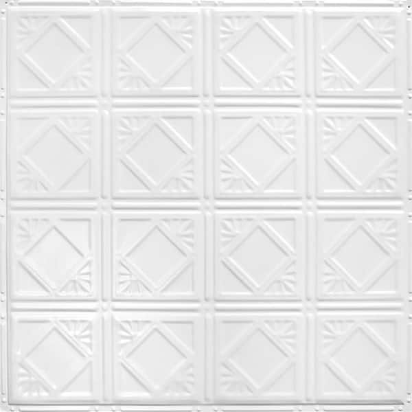 Pattern #19 24 in. x 24 in. Bright White Satin Tin Wall Tile Backsplash Kit (5 pack)