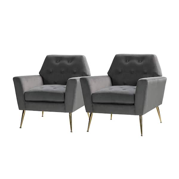 JAYDEN CREATION Ernesto Grey Armchair with Metal Base Set of 2