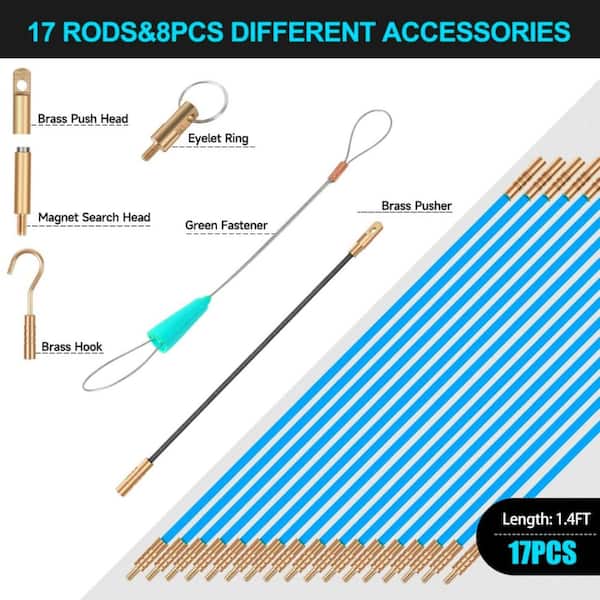 electrical fish tape accessories Glide For complex runs with multiple boxes and bends 23.8FT Fiberglass Fish Rod Kit