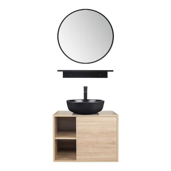 Puluomis 24 in. W x 19 in. D x 29 in. H Single Sink Bath Vanity in Burlywood Color with Burlywood Solid Surface Top and Mirror