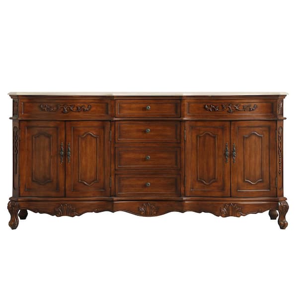 Unbranded Timeless Home 72 in. W x 21 in. D x 36 in. H Double Bathroom Vanity in Teak with Cream Marble Top and White Basin