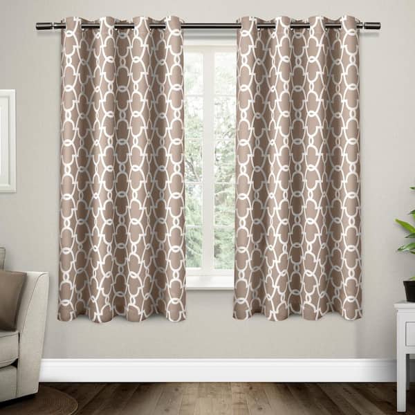 EXCLUSIVE HOME Gates Taupe Ogee Woven Room Darkening Grommet Top Curtain, 52 in. W x 63 in. L (Set of 2)