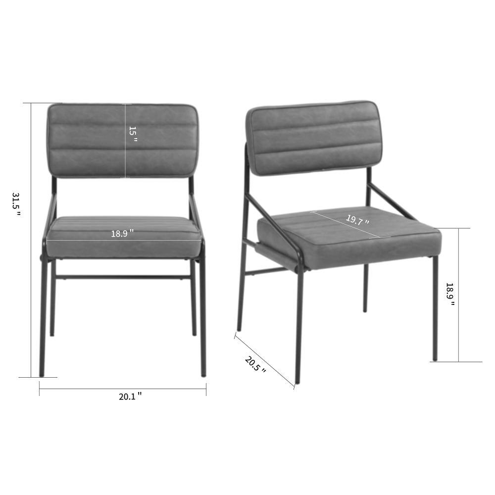 Dimension scale showing brown and gray dining chair sizes.