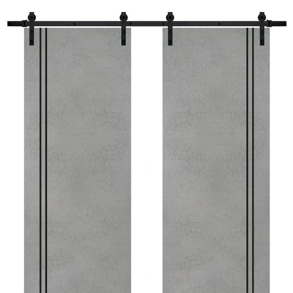 Sartodoors 18 in. x 80 in. 2 Panel Concrete Solid Wood with Honeycomb Sliding Barn Door with Hardware Kit