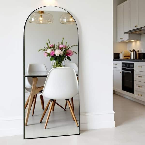 LuxHomez 22 in. W x 65 in. H Modern Arch Wood Full Length Mirror Black Wall Mounted Standing Mirror Floor Mirror