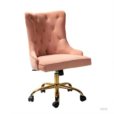 Adelina Pink Swivel Tufted Task Chair with Nailhead Trim